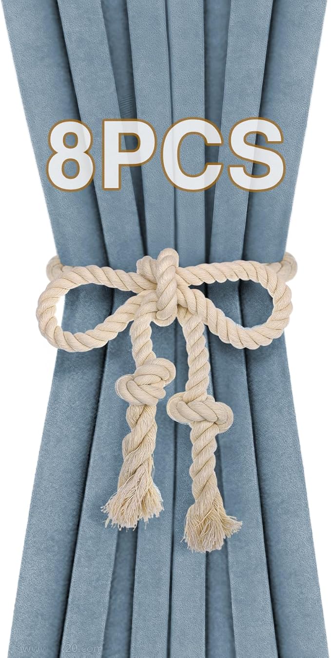 8 Pcs Hand Woven Curtain Tiebacks No Drilling by Apipi