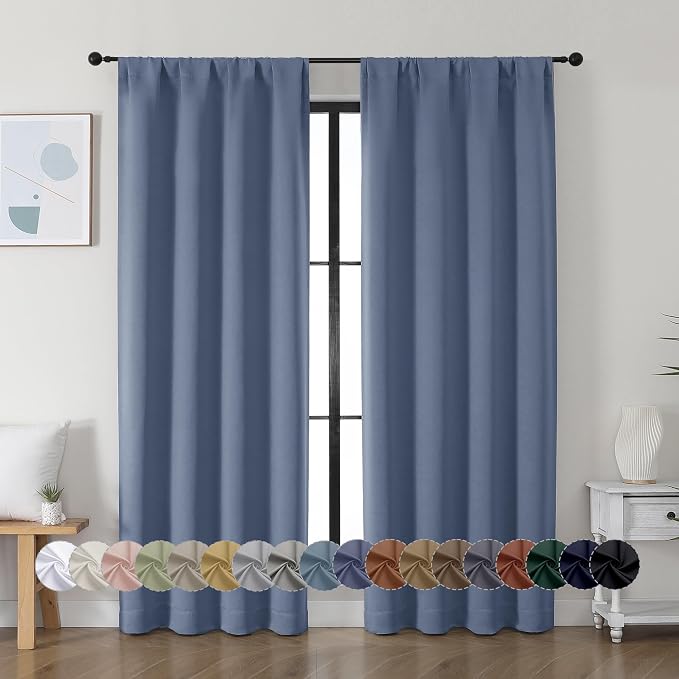 Simplebrand Ava Denim Blue Blackout Curtains by Simplebrand