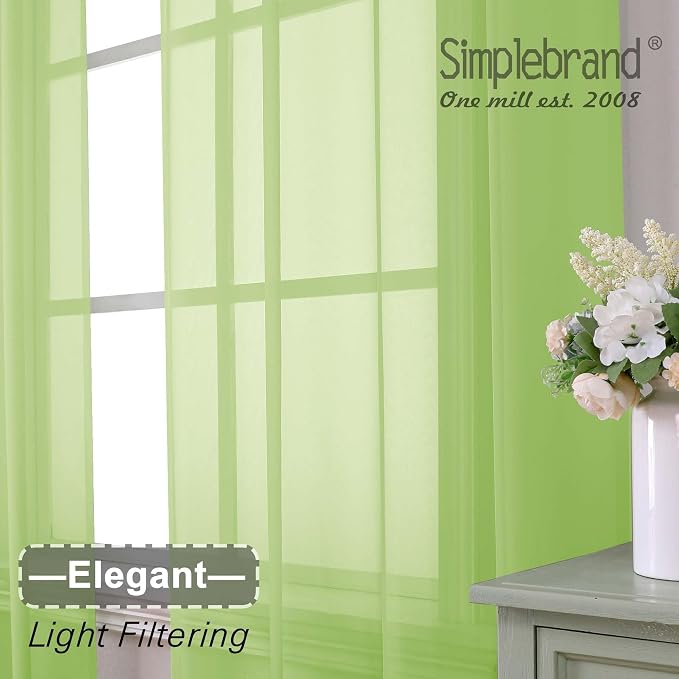 Simplebrand Lime Sheer Curtains 84 Inches Long, Light Filtering Rod Pocket - Image 6