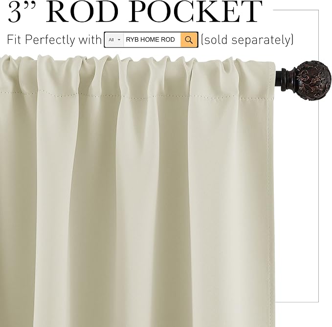 RYB HOME Privacy Bathroom Window Curtains, Short Thermal Insulated Heat - Image 2