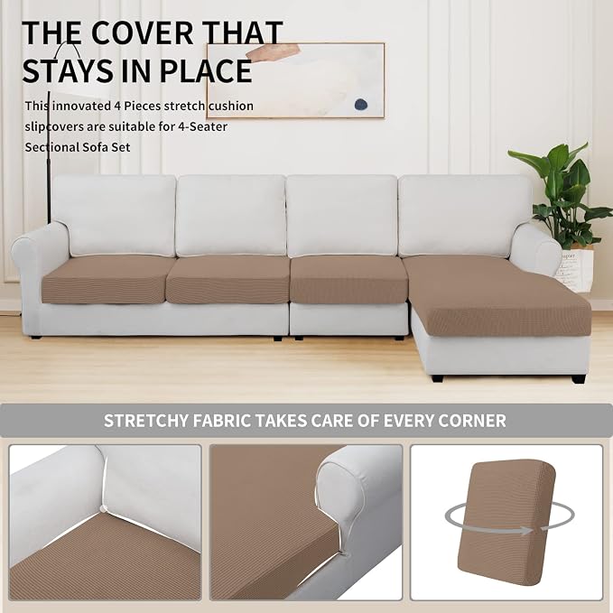 Easy-Going Stretch 4 Pieces Couch Cushion Covers - Image 5