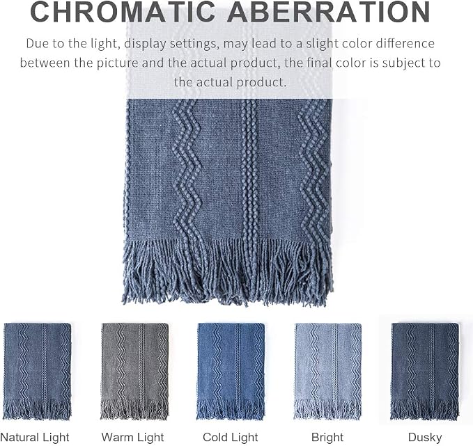 BOURINA Navy Throw Blanket 60x80 Inches Throw Textured Solid Soft Sofa Throw - Image 7