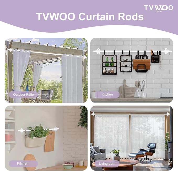 TVWOO 2 Pack Wrap Around Curtain Rods, 5/8 Inch Adjustable Blackout Curtain Rod - Image 5
