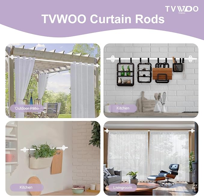 TVWOO Wrap Around Curtain Rods, 5/8 Inch Adjustable Blackout Curtain Rod Set - Image 5