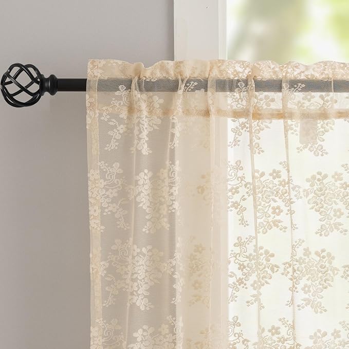 YJ YANJUN Vintage Lace Curtains 36 inch Length - Image 3