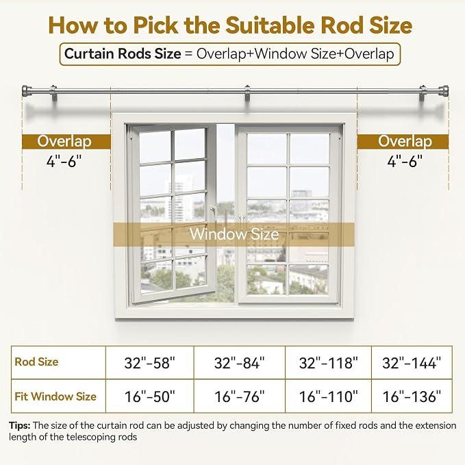 YaFex Curtain Rods 2 Pack 32-118 Inch, Heavy Duty 1 Inch Curtain Rod, Modern - Image 6