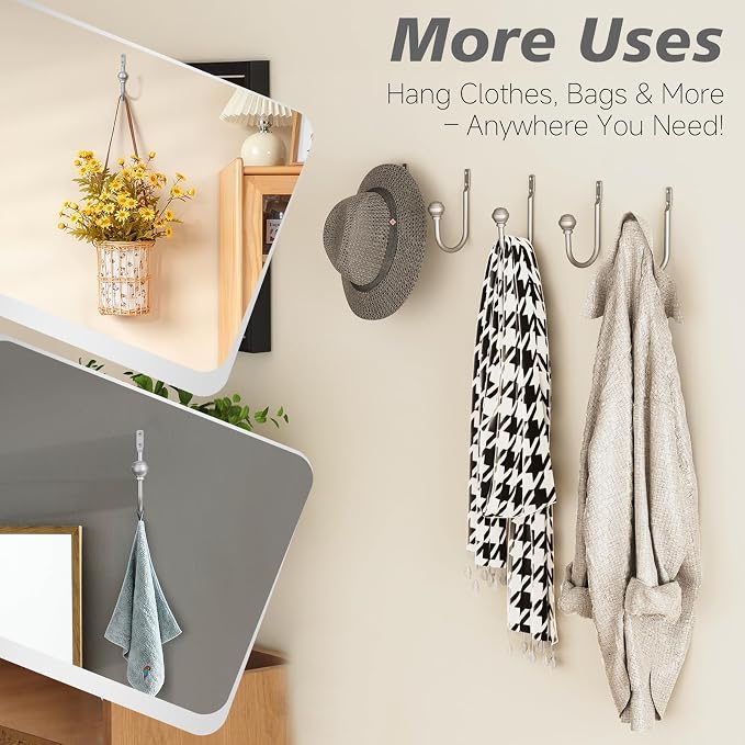 Hion Curtain Holdbacks Silver 2pcs, Curtain Tiebacks Wall Mounted Curtain Hooks - Image 5