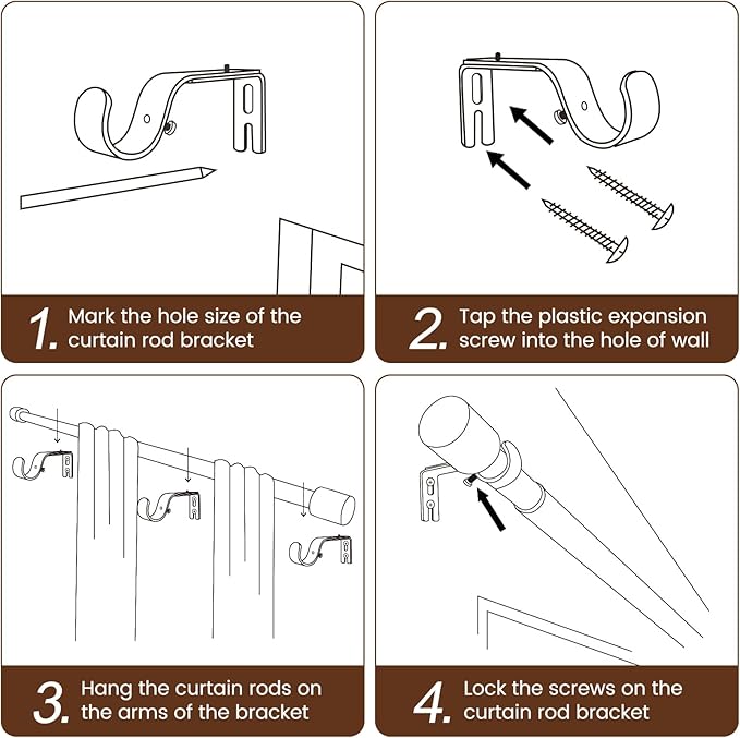 1” Diameter Matte Black Curtain Rod Itself is 30-90 Inch 2 Pack, Fit 30 to 84 - Image 5