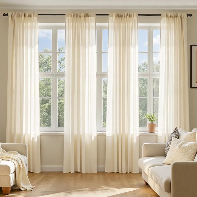 MIULEE Butter Cream Sheer Curtains 84 Inches Long, 4 Panels Set, Rod Pocket by MIULEE