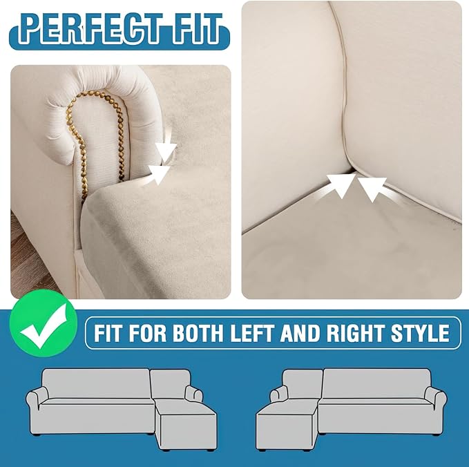 Couch Cover 6-Piece Elastic Velvet Couch Cushion Covers & Chaise Slipcovers - Image 6