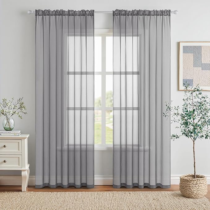 MIULEE 2 Panels Solid Color Sheer Window Curtains Elegant Window Voile by MIULEE