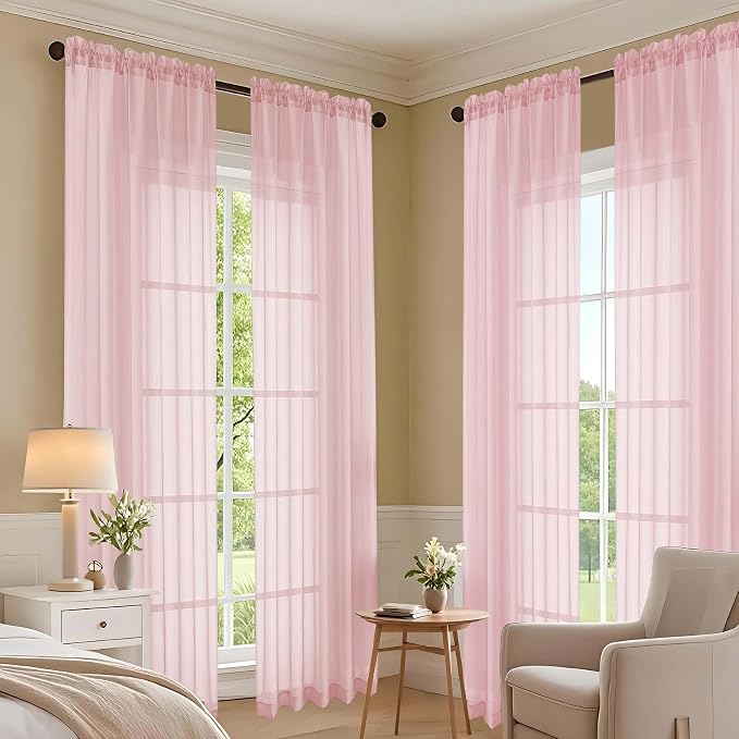 OVZME Blush Pink Sheer Curtains 63 Inches Long 2 Panels Set, Light Filtering - Image 7
