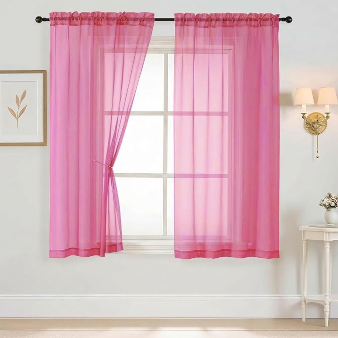 Sheer Curtains 63 Inch Length 2 Panels, Voile Sheer Curtain by Home