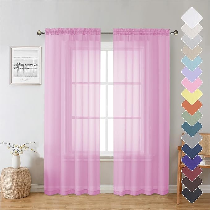 Lecloud Light Pink Sheer Curtains 72 Inches Long 2 Panels, Light Filtering by Lecloud