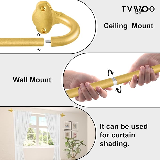 TVWOO Gold Wrap Around Curtain Rods:5/8" Small Blackout Adjustable Window - Image 9
