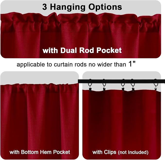 Chyhomenyc Red Valance for Windows, Light Filtering Faux Linen Textured Small - Image 5