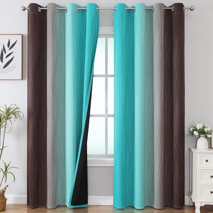 Estelar Textiler Teal and Brown Blackout Curtains by ESTELARTEXTILER