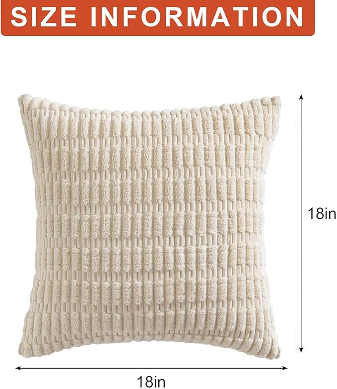 Pack of 2 Corduroy Decorative Throw Pillow Covers 18x18 Inch Soft Striped - Image 7