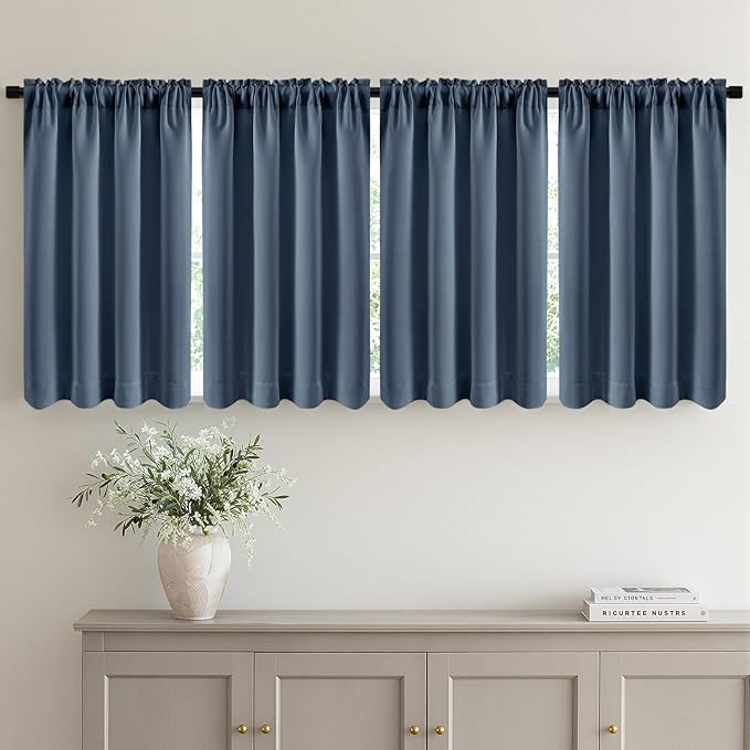 MIULEE 4-Panel 36 Inch Blackout Kitchen Tier Curtains Over Sink Stone Blue | by MIULEE