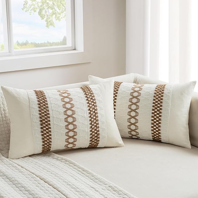 MIULEE Set of 2 Coco Brown Boho Decorative Lumbar Pillow Covers 12x20 Inch by MIULEE