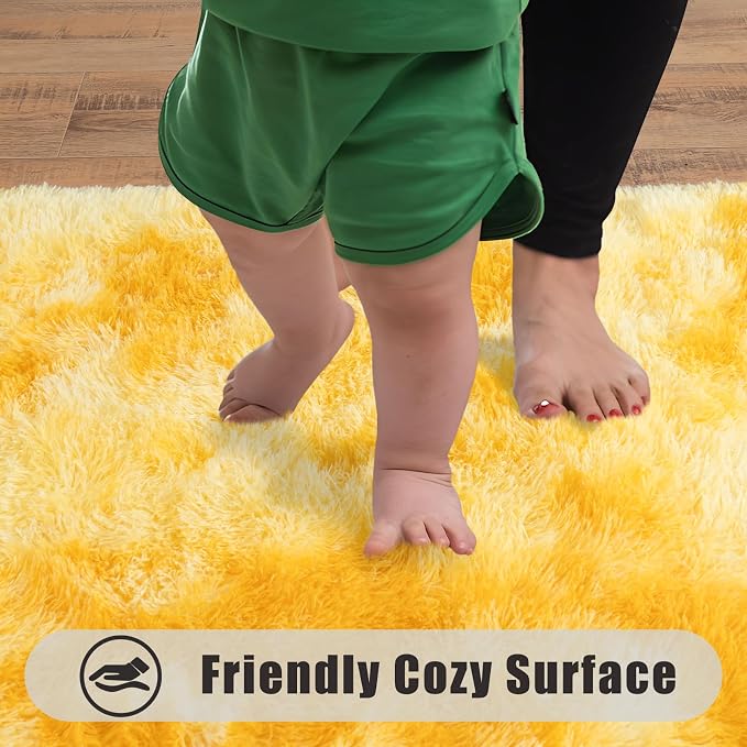Soft Runner Rugs for Bedroom Hallways, 2x6 Tie-Dyed Yellow Fluffy Shag Throw - Image 8