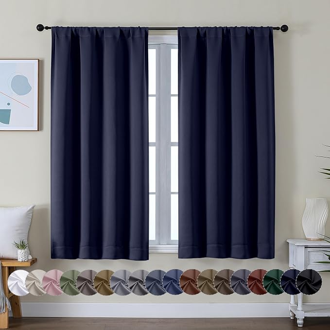 Simplebrand Ava Navy Blue Short Blackout Curtains by Simplebrand