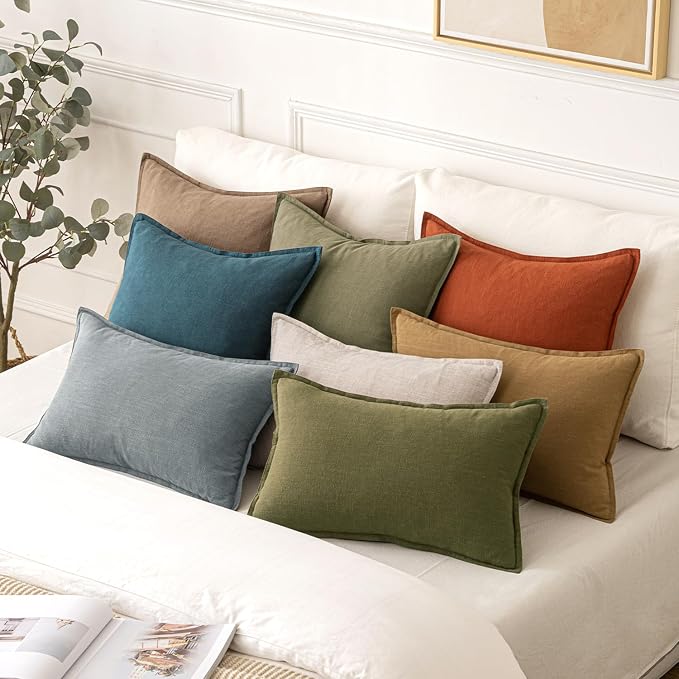 MIULEE Decorative Linen Pillow Covers 18x18 Inch Burnt Orange ​Boho Farmhouse​ - Image 4