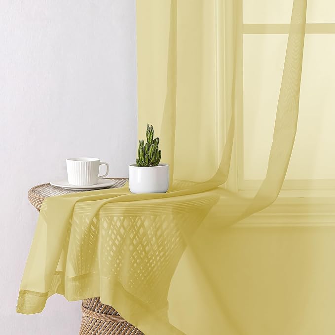 Aiyufeng Yellow Sheer Curtains 54 Inch Length 2 Panels Set, Light Filtering - Image 4