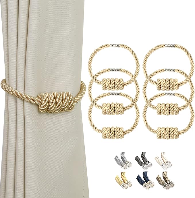 BEL AVENIR Magnetic Curtain Tiebacks, Decorative Drapery Holdbacks Modern Woven by BELAVENIR