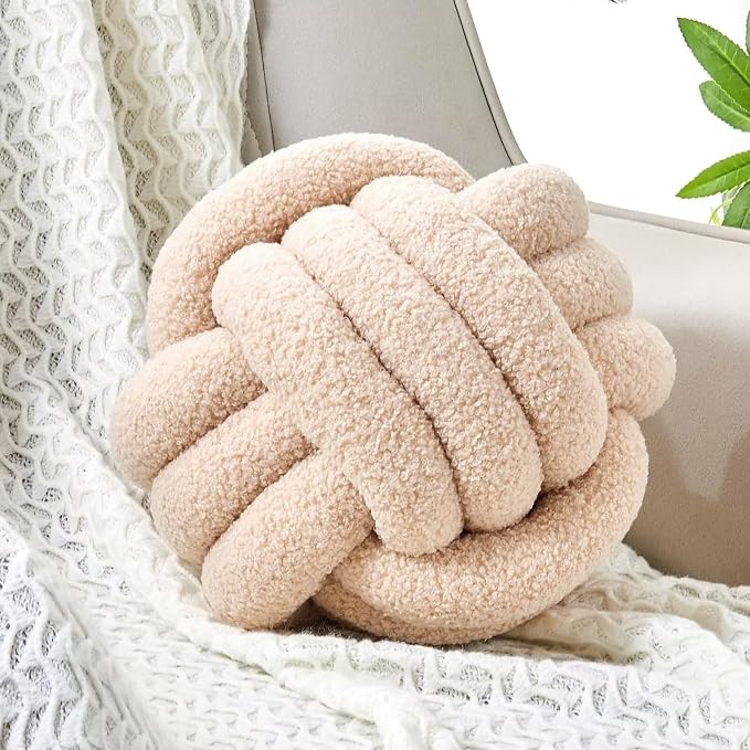 Uvvyui Knot Pillow Ball, Soft Home Decorative Round Throw Pillow, Handmade by Uvvyui