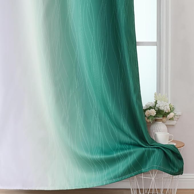 Estelar Textiler Green and Greyish White Gradient Blackout Curtains - Image 6