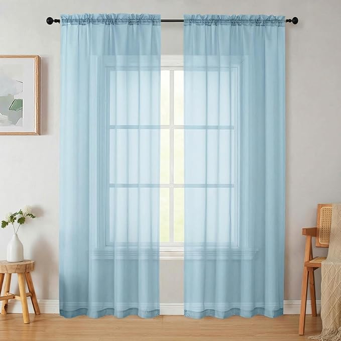 Sheer Curtains 84 Inches Long 2 Panels Set by WelvetBLK