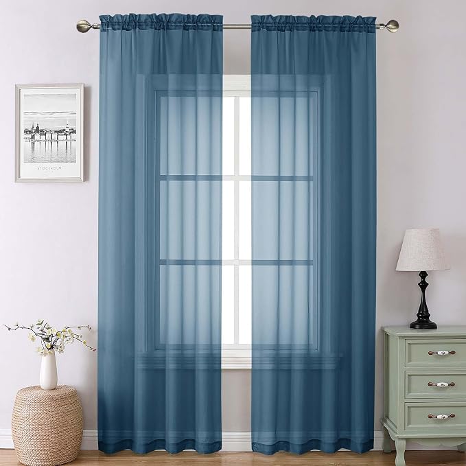 Lecloud Dusty Blue Sheer Curtains 90 Inches Long 2 Panels, Light Filtering by Lecloud