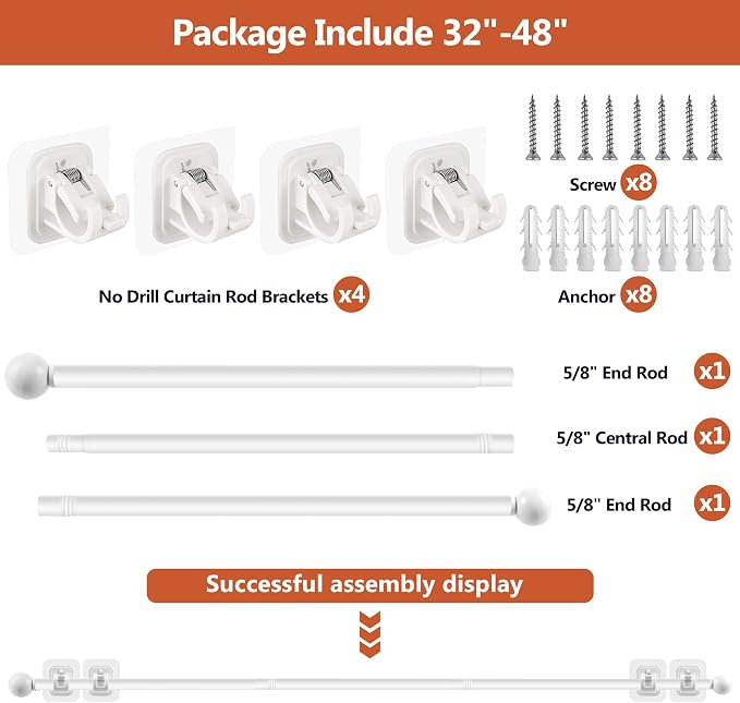 Curtain Rods No Drilling for Windows Set 30 to 45 Inch, 5/8 Inch Diameter - Image 4