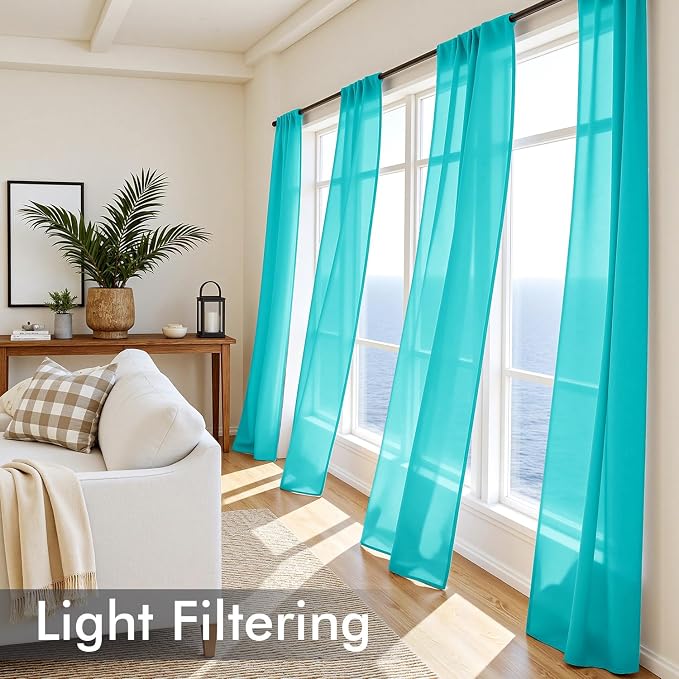 MIULEE Turquoise Sheer Curtains 96 Inches Long, 4 Panels Set, Light Filtering - Image 4