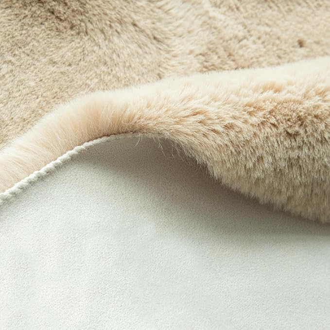 ORINOVA Beige Plush Faux Washable Rabbit Fur Area Rugs - Image 7