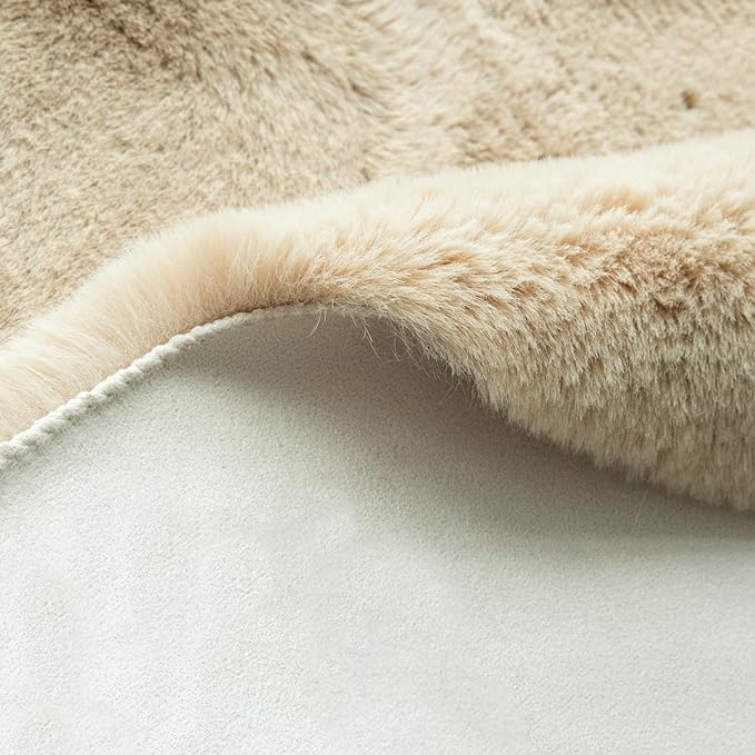 ORINOVA Light Brown Beige Washable Shaggy Round Rug 5ft Faux Rabbit Fur Rugs - Image 5