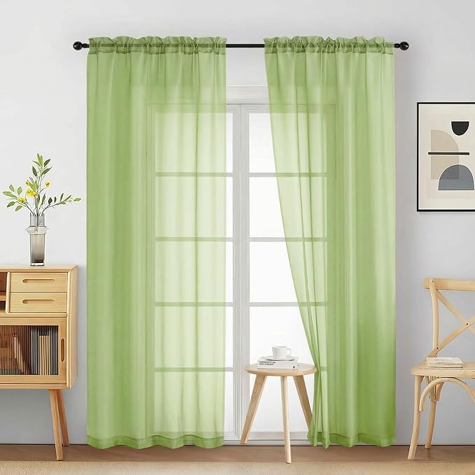 Sheer Curtains 84 Inches Long 2 Panels, Elegant Airy Transparent Light by Home