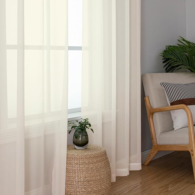 Lecloud Cream Sheer Curtains 96 Inches Long 2 Panels, Elegant Light Filtering - Image 8