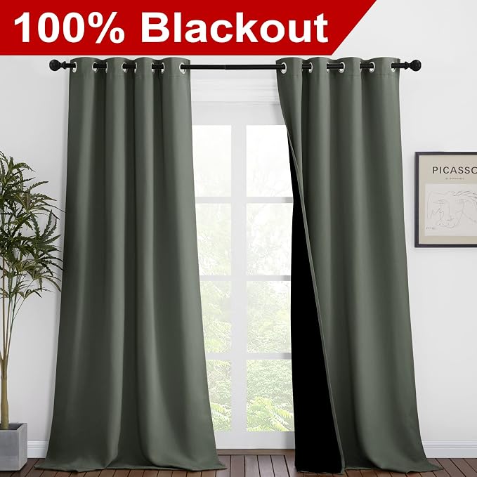 NICETOWN Dark Mallard Blackout Curtains 90 inches Long, Full Light Blocking - Image 2