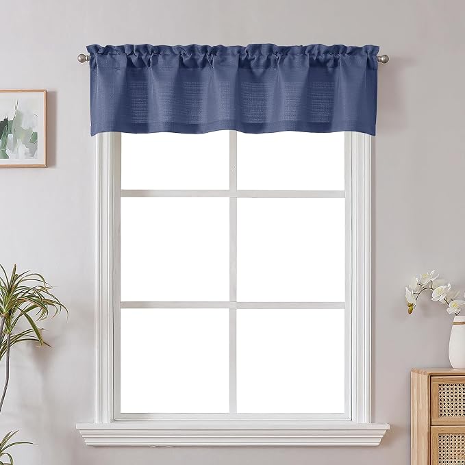 Chyhomenyc Blue Valance for Windows, Light Filtering Faux Linen Solid Short by Chyhomenyc