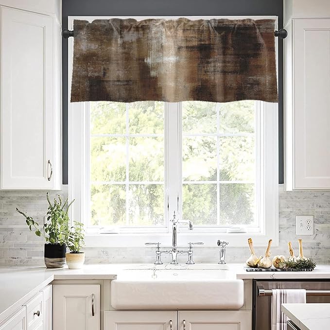 Emvency 4 Pack Valances Window Treatments, Abstract Dark Brown Art Painting - Image 5