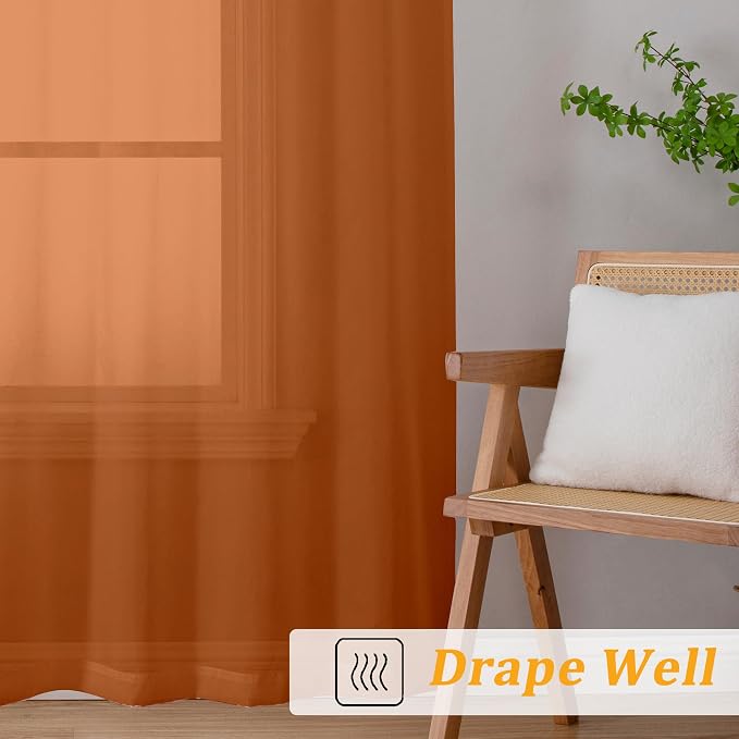 Gwine Burnt Orange Sheer Curtains 63 Inch Length - Image 6