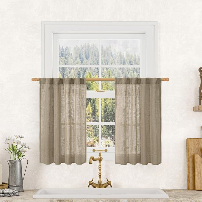 LAMIT Semi Sheer Linen Curtains 36 Inch Length by LAMIT