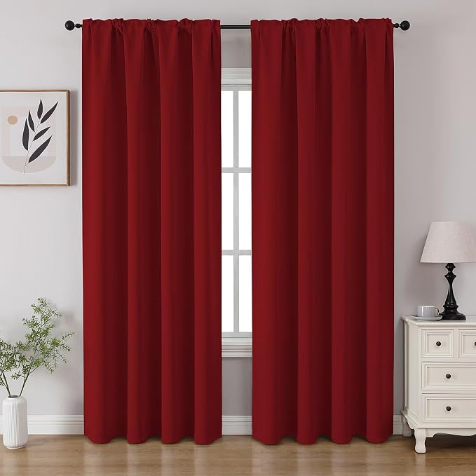CUCRAF Red Blackout Curtains 84 inch Length 2 Panels Set, Rod Pocket Room by CUCRAF