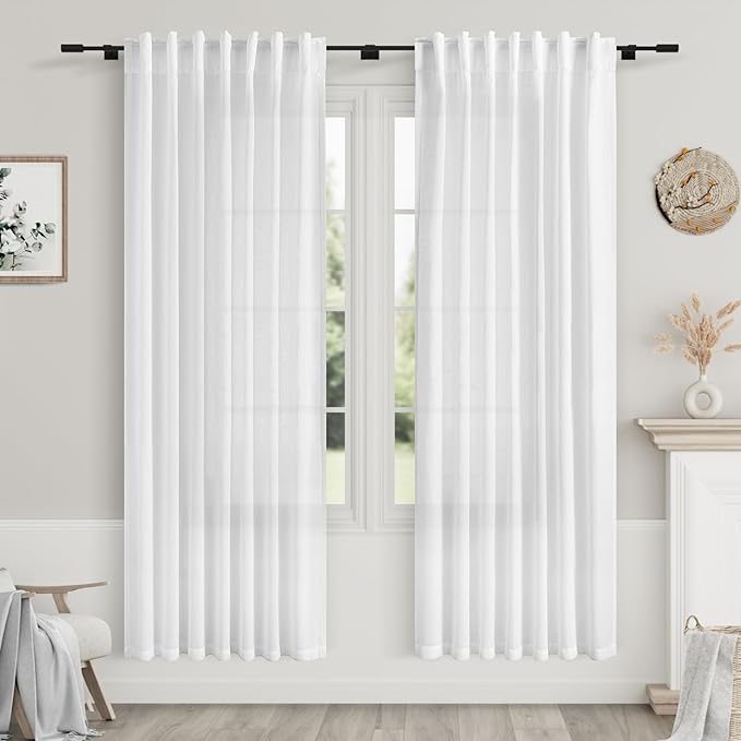 Nanspring White Linen Curtains 71 Inches Long by Nanspring