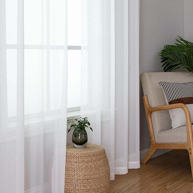 Simplebrand White Sheer Curtains, 2 Panels Set - Image 7