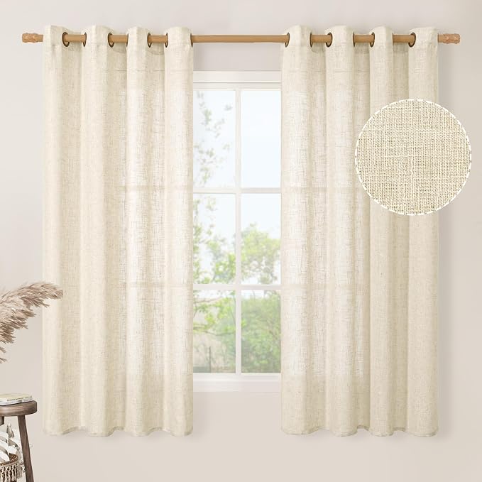LAMIT Beige Linen Curtains 63 inch Length 2 Panels by LAMIT