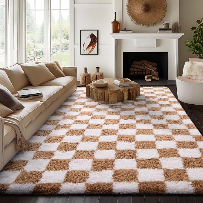 Ophanie Checkered Beige & White Rug - Image 5