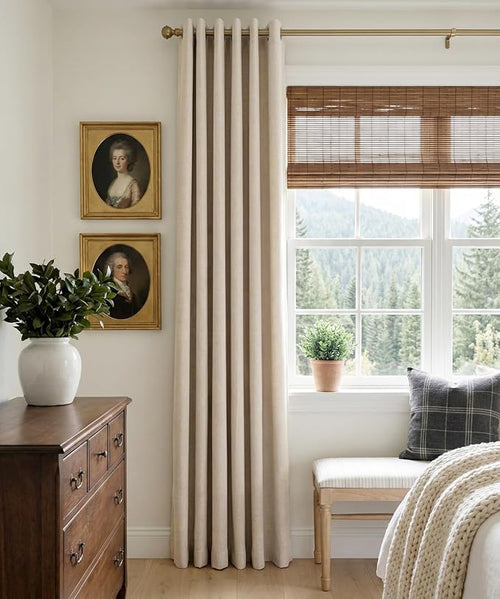 100% Blackout Linen Textured Curtains 63 Inch Long, Oatmeal | 100% Blackout - Image 2